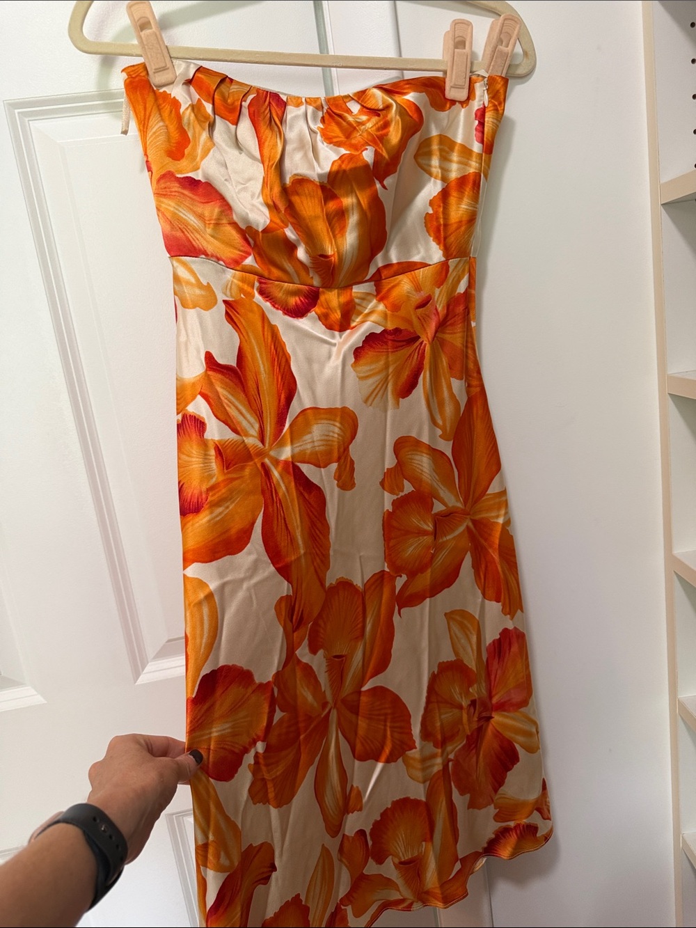 Banana Republic Strapless Floral Midi Dress in Orange and Cream